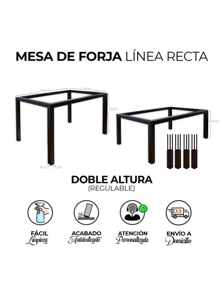 Mesa de Forja Regulable Nueva Carteya con Tablero y Cristal