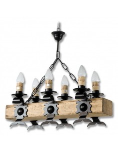 Lámpara de forja y viga de madera 6 luces 0566