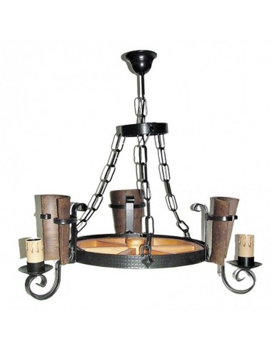 Lámpara de Forja Rueda y Teja 4 Luces Modelo 0551