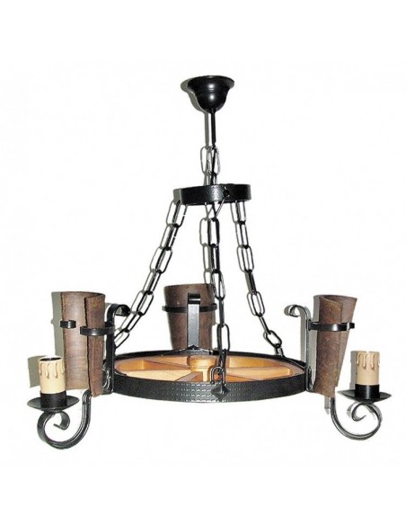 Lámpara de Forja Rueda y Teja 4 Luces Modelo 0551