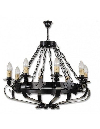 Lámpara de Forja Flor de Liz Techo 6 Luces...